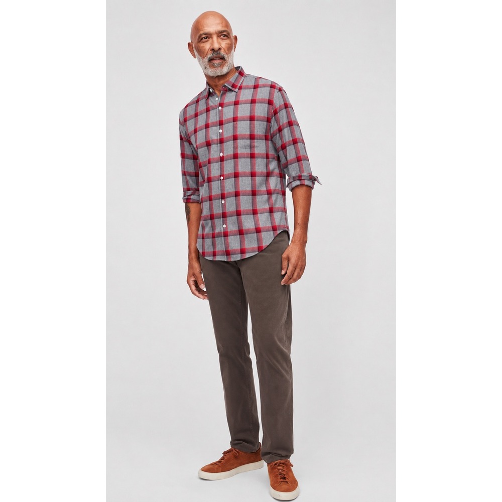 Bonobos Slim Fit Lightweight Flannel Plaid Long Sleeve Shirt Gray Red Size S